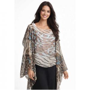 1799/T - Silky Six Button Ponchos 701/BR <br> 
Animal Print Brown-Blue<br>
Shell Buttons - 