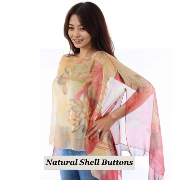wholesale 1799/T - Silky Six Button Ponchos 130/RG<br>Red-Gold Lotus<br>Shell Buttons - 