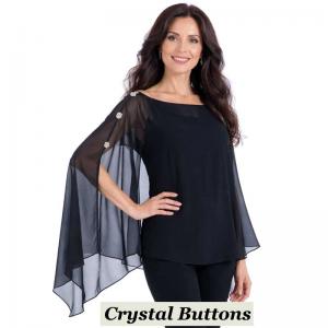 1799/T - Silky Six Button Ponchos Solid Black<br>
Crystal Buttons - 