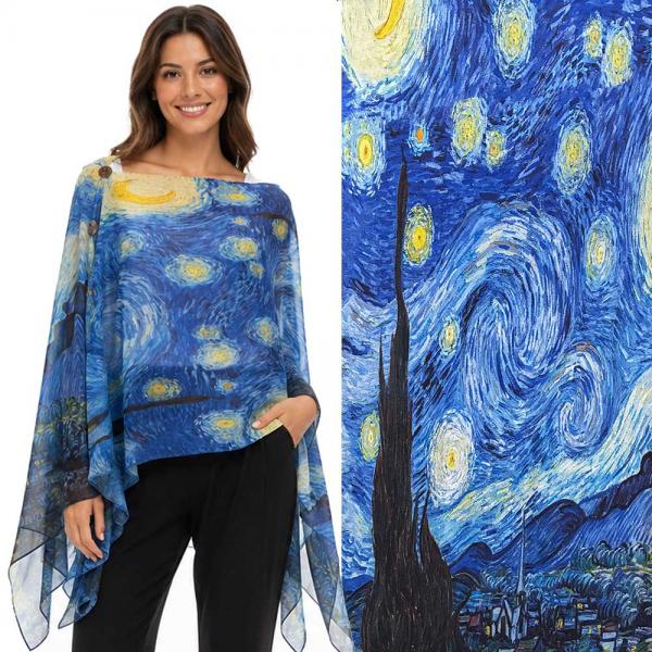 wholesale 1799/T - Silky Six Button Ponchos ART/01<br>
Starry Night - 