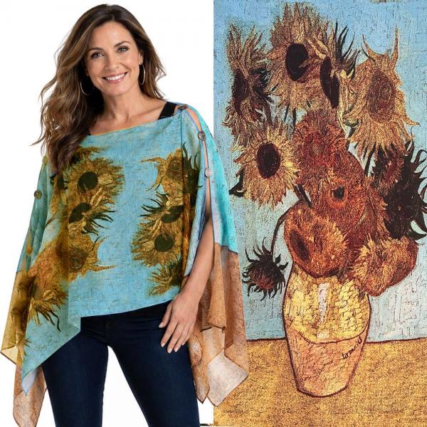 wholesale 1799/T - Silky Six Button Ponchos ART/03<br>
Sunflowers - 