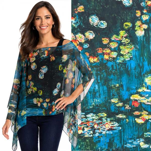 wholesale 1799/T - Silky Six Button Ponchos ART/04<br>
Waterlilies - 