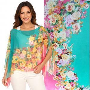 1799/T - Silky Six Button Ponchos 015/CO/B <br>
Coral Floral<br>
Shell Buttons - 