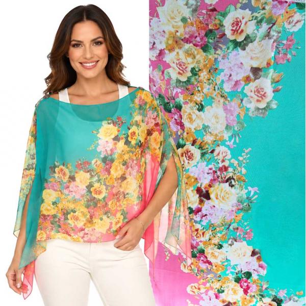 wholesale 1799/T - Silky Six Button Ponchos 015/CO/B <br>
Coral Floral<br>
Shell Buttons - 