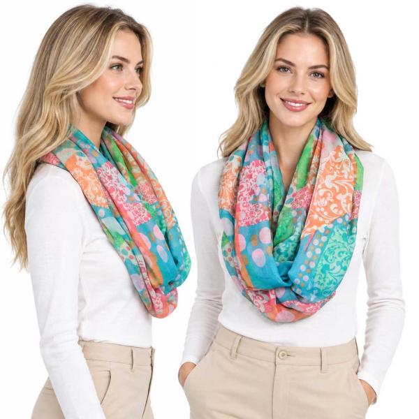 wholesale 1803 - Wide Infinity Scarves  3729 Orange/Green/Aqua Print - 43