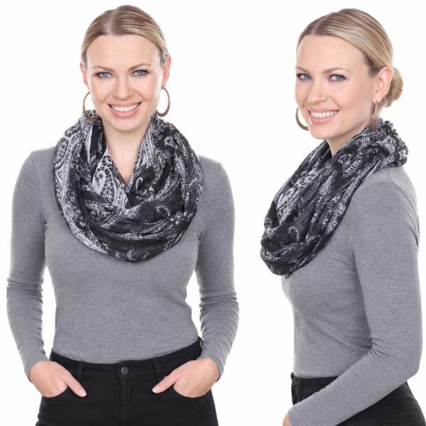 wholesale 1803 - Wide Infinity Scarves  3287 - Black Paisley  - 43