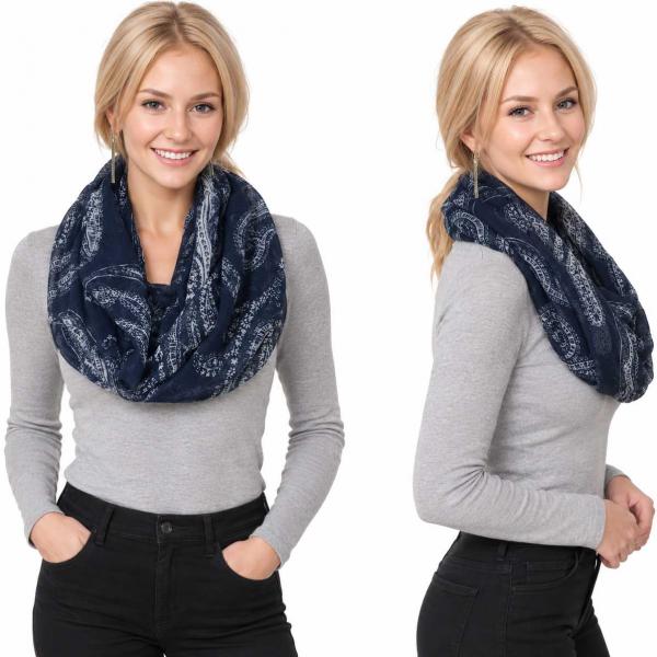 wholesale 1803 - Wide Infinity Scarves  3287 - Navy Paisley  - 43