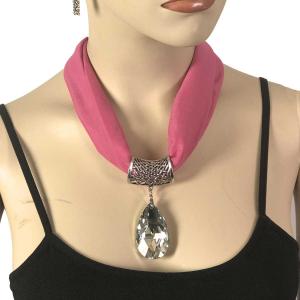 Chiffon Magnet Necklace w/Pendant 1814 #009 Cerise Pink Chiffon Magnet Necklace (Silver Magnet) w/ Pendant #075 - 