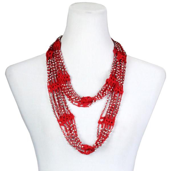 1815 - Shanghai Beaded Infinities Red w/ Silver Beads (1) - 