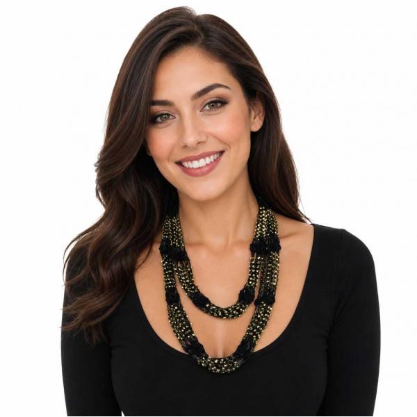 wholesale Y016 - Shanghai Beaded Infinities Black w/ Gold Beads  - 