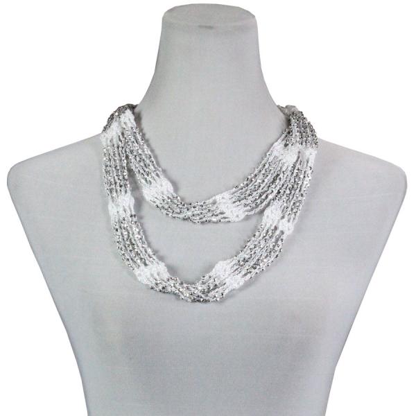 1815 - Shanghai Beaded Infinities White w/ Silver Beads - 