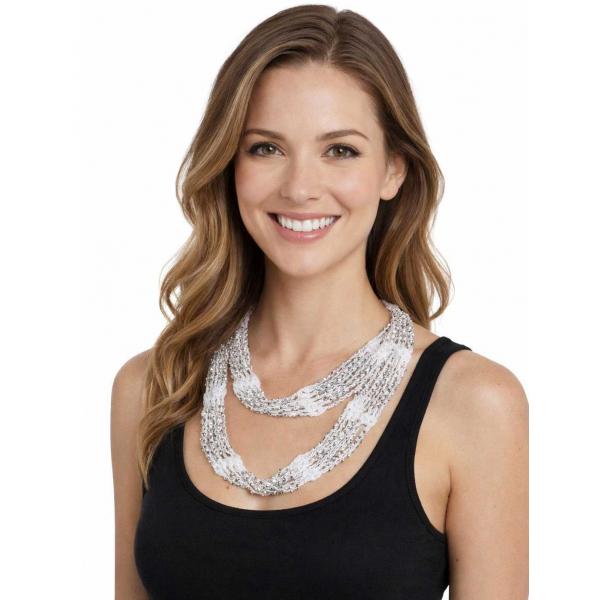 wholesale Y016 - Shanghai Beaded Infinities White w/ Silver Beads  - 
