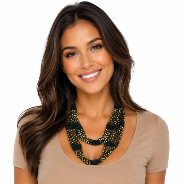 wholesale Y016 - Shanghai Beaded Infinities Dark Green w/ Gold Beads MB - 