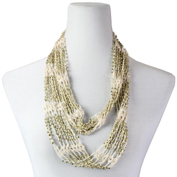 wholesale 1815 - Shanghai Beaded Infinities Light Beige w/ Gold Beads - 