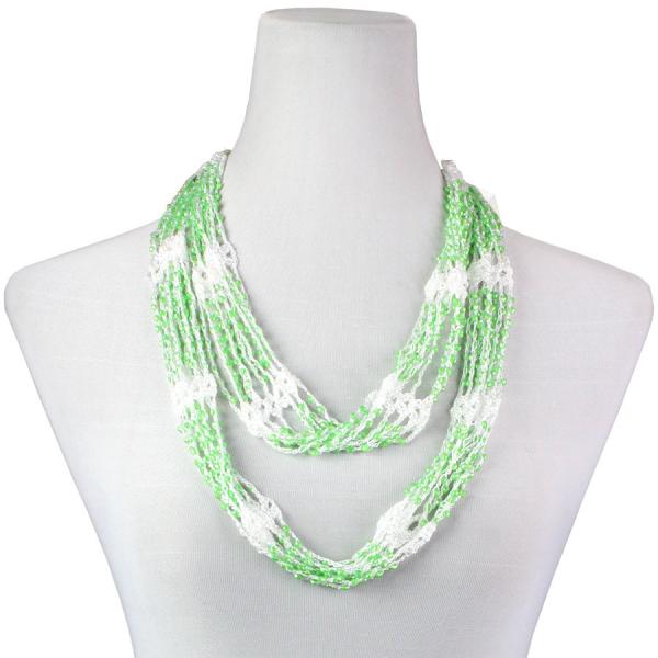 1815 - Shanghai Beaded Infinities White w/ Green Beads - 
