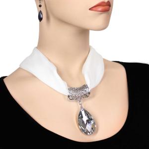 Satin Fabric Necklace 1818 #020 White (Silver Magnet) w/ Pendant #075 - 