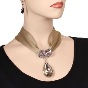 Satin Fabric Necklace 1818 #004 Taupe (Silver Magnet) w/ Pendant #562 - 