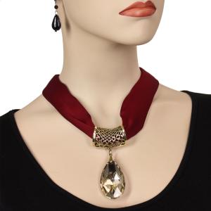 Satin Fabric Necklace 1818 #015 Merlot (Bronze Magnet) w/ Pendant #562 - 