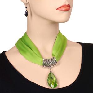 Satin Fabric Necklace 1818 #041 Leaf Green (Silver Magnet) w/ Pendant #569 - 