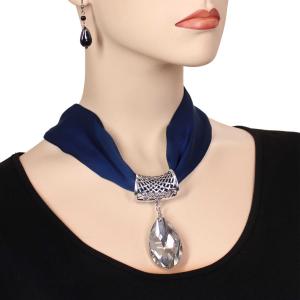 Satin Fabric Necklace 1818 #001 Navy (Silver Magnet) w/ Pendant #075 - 