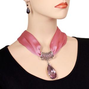 Satin Fabric Necklace 1818 #026 Dusty Rose (Silver Magnet) w/ Pendant #575 - 