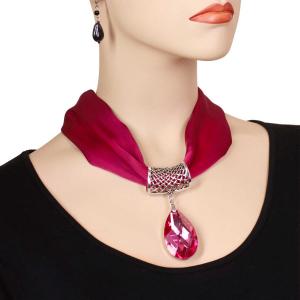 Satin Fabric Necklace 1818 #024 Orchid (Silver Magnet) w/ Pendant #611 - 