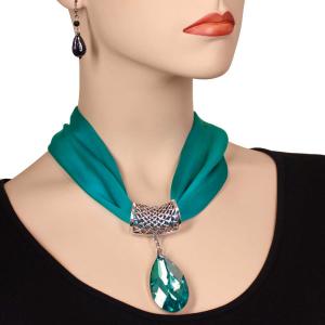 Satin Fabric Necklace 1818 #035 Teal Green (Silver Magnet) w/ Pendant #573 - 