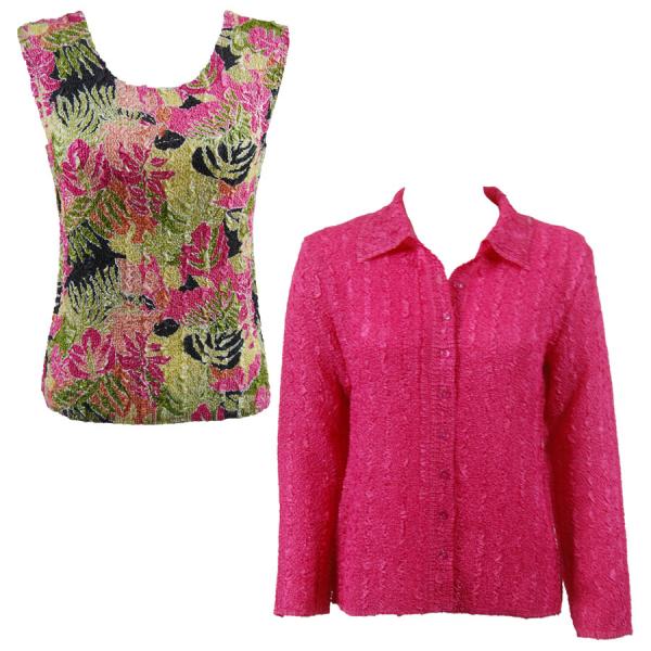 Wholesale 1826 - Crush Silky Touch Blouse & Sleeveless Sets Solid Hot Pink - Tropical Heat #3 - Plus Size Fits (XL-2X)