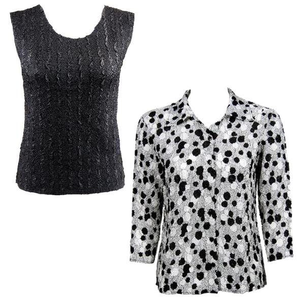 Wholesale 1836 - Crush Silky Touch Blouse & Sleeveless Sets Bubbles Black-White - Solid Black #4 - One Size Fits Most