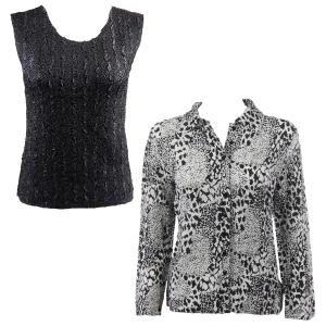 Wholesale 1826 - Crush Silky Touch Blouse & Sleeveless Sets Reptile Black-White - Solid Black #5 - One Size Fits Most