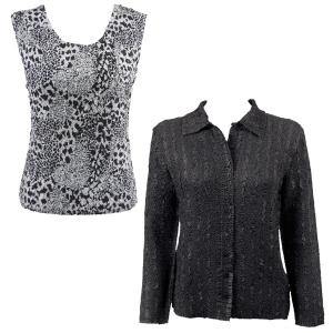 1826 - Crush Silky Touch Blouse & Sleeveless Sets Solid Black - Reptile Black-White #6 - One Size Fits Most