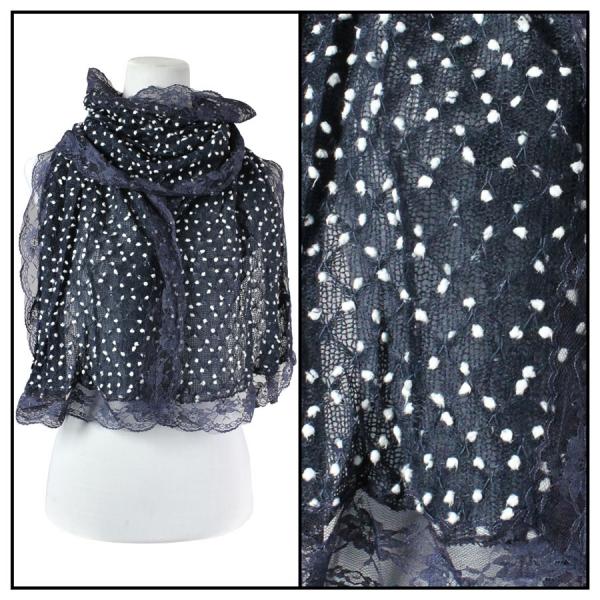 wholesale 4320 - Lace Pom Pom Scarves Blue - 