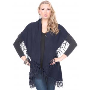 129 - Tasseled Wool Feel  Round Cut Vests Navy Tasseled Wool Feel Cape 129 - 