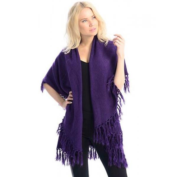 Wholesale 129 - Tasseled Wool Feel 129 Vest/Cape PN27 Purple* - 
