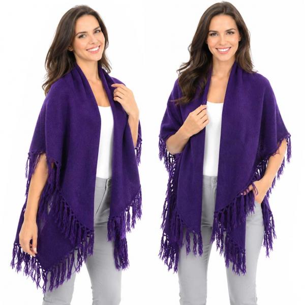 wholesale 129 - Tasseled Wool Feel  Round Cut Vests Purple* - 