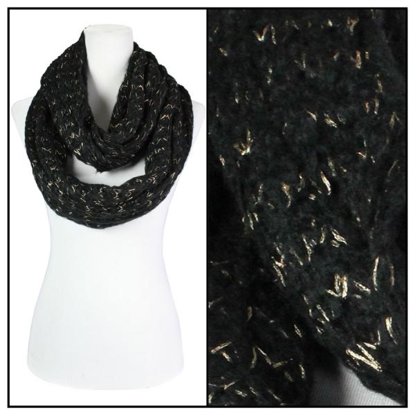 Wholesale Infinity Scarves - Crochet Sparkle 4082* Black- Gold - 