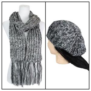 Wholesale  5007H-Black<br> Sequined Scarf and Hat Set - 