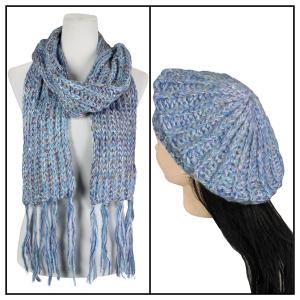 Wholesale  5007H-Blue<br> Sequined Scarf and Hat Set - 