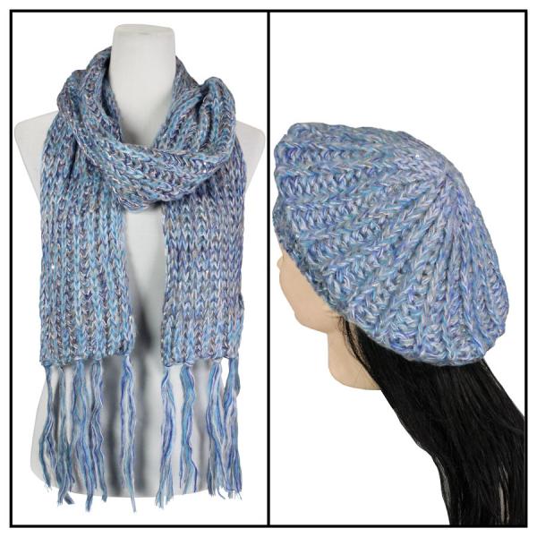 5007 - Knit Sequined Scarf and Hat Set 5007H-Blue<br> Sequined Scarf and Hat Set - 
