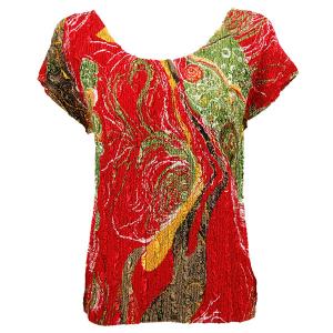 1904 - Magic Crush Cap Sleeve Tops P02 - Multi Floral Swirl Olive-Red - One Size Fits  (S-L)
