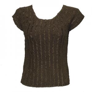 1904 - Magic Crush Cap Sleeve Tops Solid Brown-A - One Size Fits  (S-L)