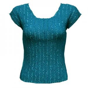1904 - Magic Crush Cap Sleeve Tops Solid Dark Teal-A - One Size Fits  (S-L)
