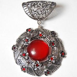 Wholesale 1905 - Scarf Pendants #S484 Silver Flower Circle w/ Red Stones - 