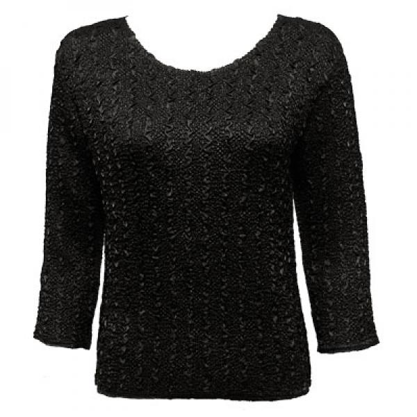 Wholesale 1906 - Magic Crush Three Quarter Sleeve Tops Solid Black-B Two Ply - One Size Fits  (S-L)
