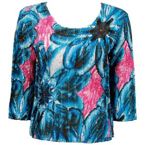 1906 - Magic Crush Three Quarter Sleeve Tops Blue-Pink Floral (#058A) - One Size Fits  (S-L)