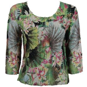1906 - Magic Crush Three Quarter Sleeve Tops Lime-Coral Floral (#151A) - One Size Fits  (S-L)
