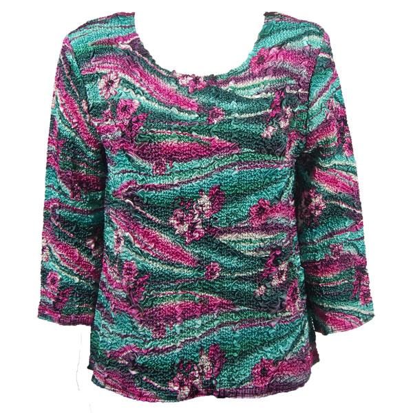 Wholesale 1906 - Magic Crush Three Quarter Sleeve Tops Magenta-Green Floral (#006A) - One Size Fits  (S-L)