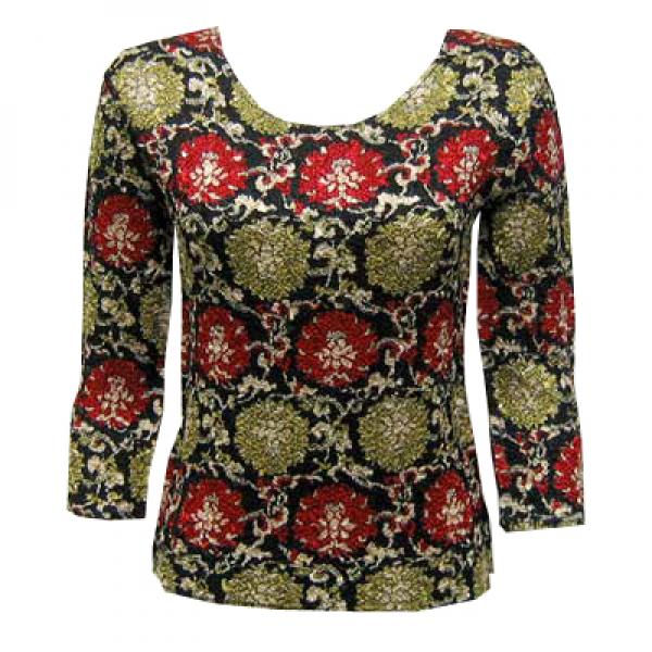 Wholesale 1906 - Magic Crush Three Quarter Sleeve Tops Medallion Red-Gold - One Size Fits  (S-L)