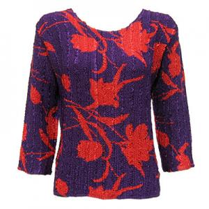 1906 - Magic Crush Three Quarter Sleeve Tops Red Floral on Purple (#004A) - One Size Fits  (S-L)