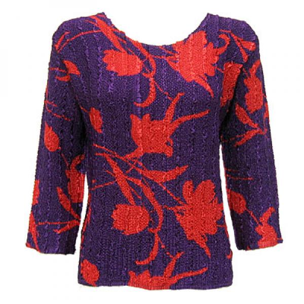 Wholesale 1906 - Magic Crush Three Quarter Sleeve Tops Red Floral on Purple (#004A) - One Size Fits  (S-L)